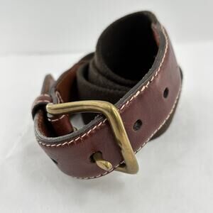 Vtg LL Bean Belt Canvas Leather Brown Brass buckle Sz 34 Preppy USA